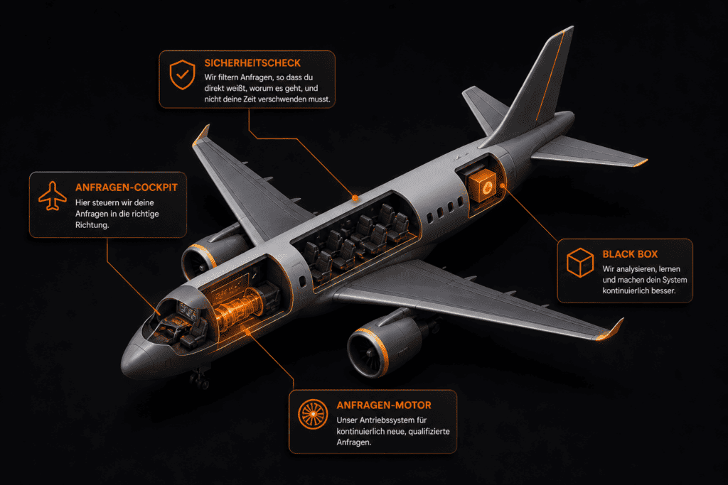 Modellflugzeug mit Sicherheits- und Systemfunktionen, technische Details.